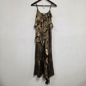 Miss Selfridge Womens Y2K Babydoll Maxi Gown Size 4 Gold Metallic Ruffle Event